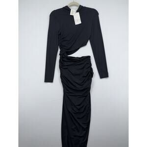 Zara Black Bodycon Sheath Cut Out Mock Neck Glam Dress Ruched Side Slit Size M